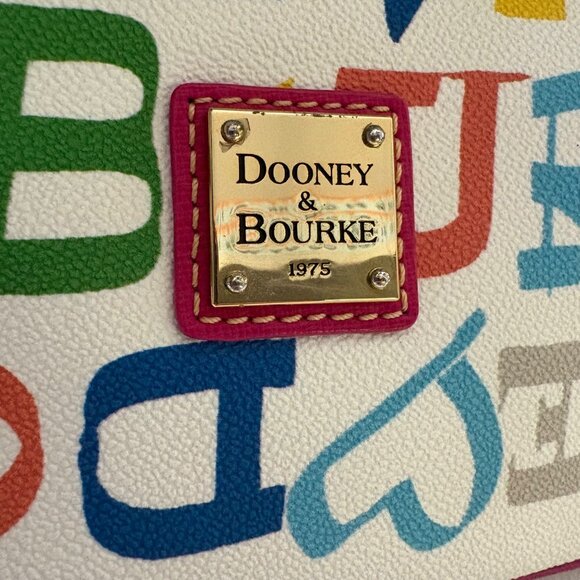 Dooney & Bourke Multicolor Logo Canvas Satchel With Pink Leather Trim & Dust Bag - Picture 7 of 16